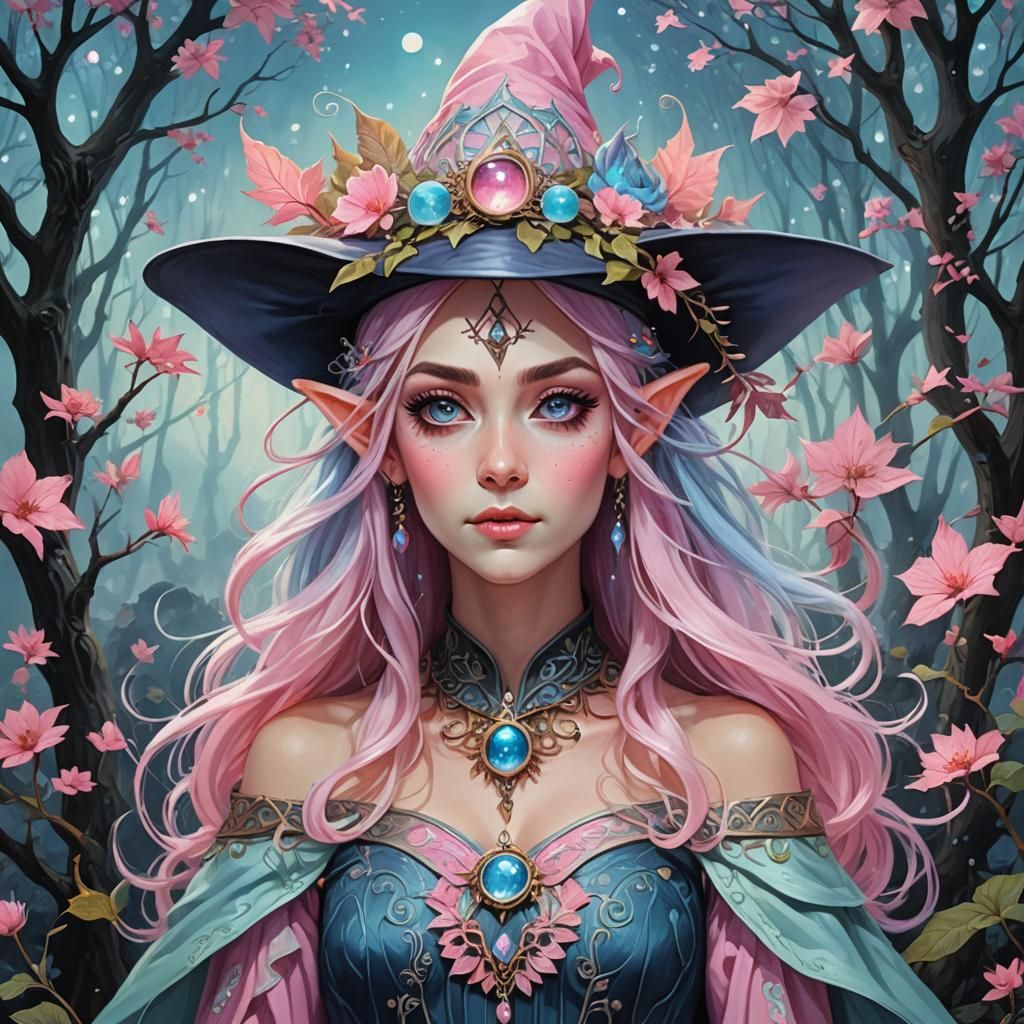 Enchanting Elven Witch in a Psychedelic Landscape