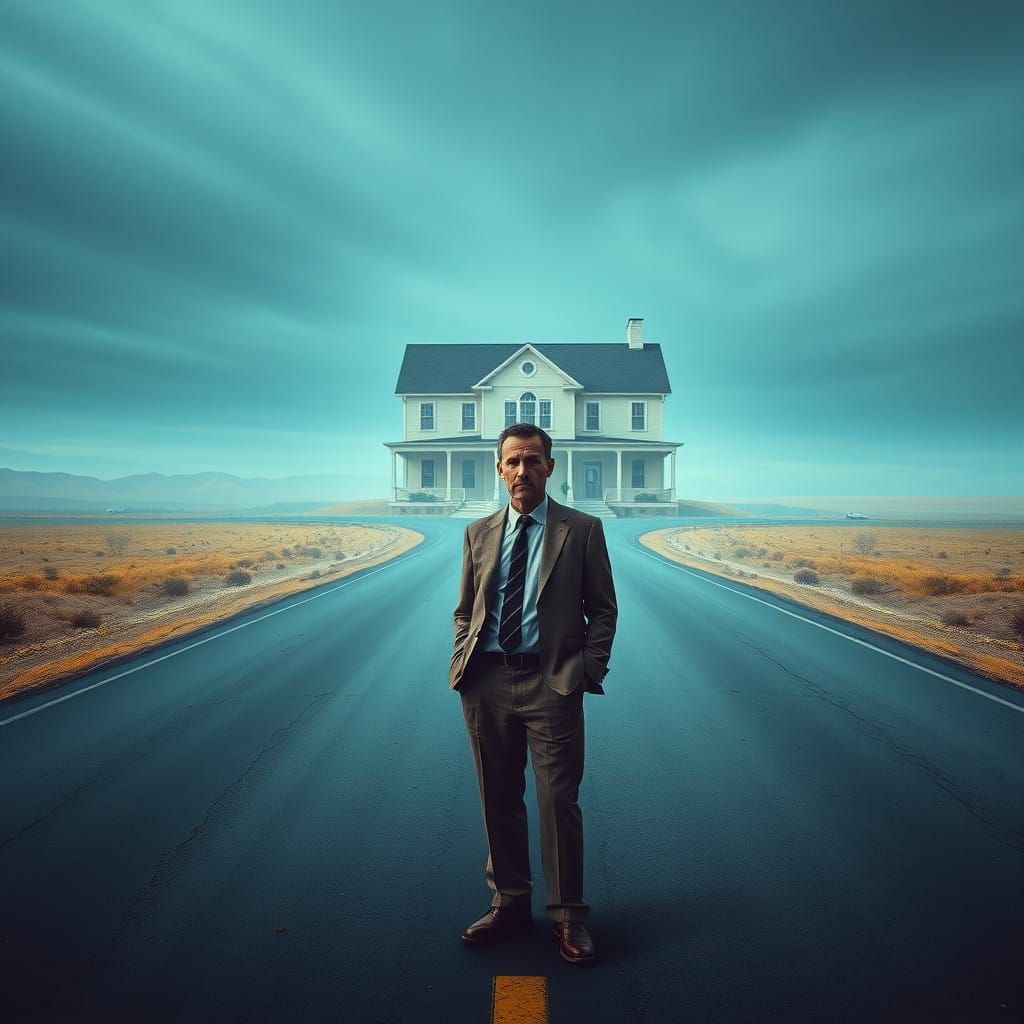 Man Lost in Existential Crisis, Surrounded by Mysterious Hou...