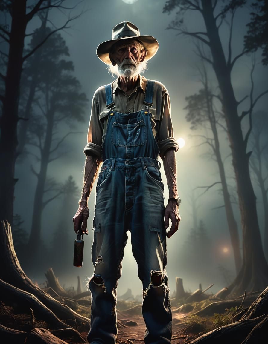 Eerie Appalachian Man in Moonlit Woods