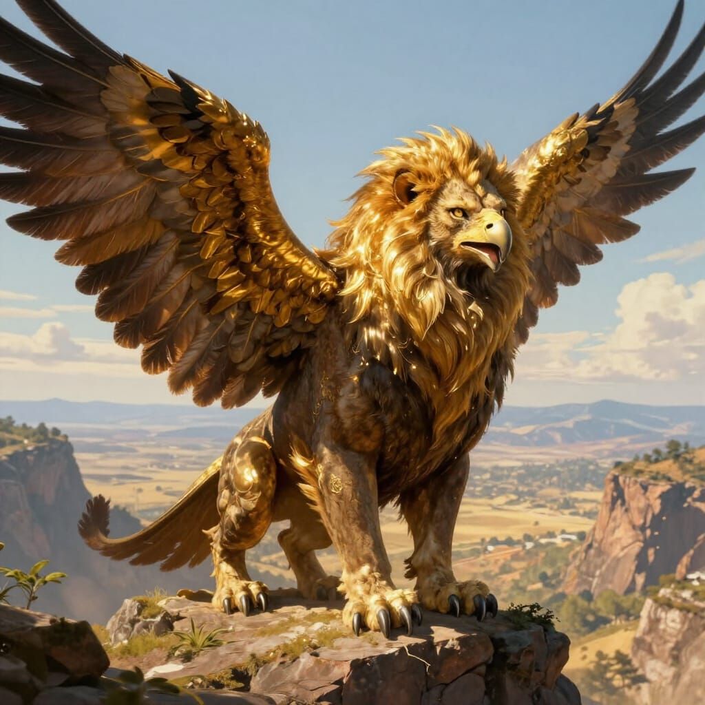 Majestic Griffin Perched on Cliffside