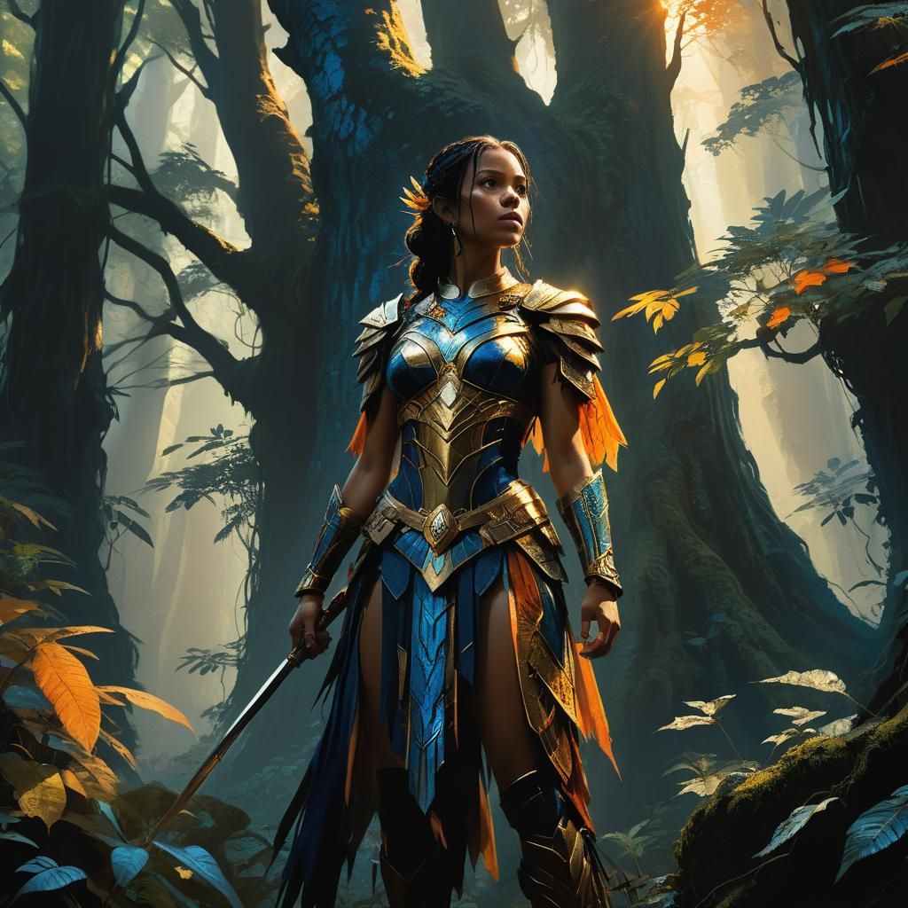 Heroic Christie Monteiro in Fantasy Forest Concept Art