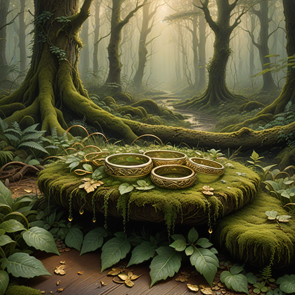 Golden Rings in Mystical Forest Glade