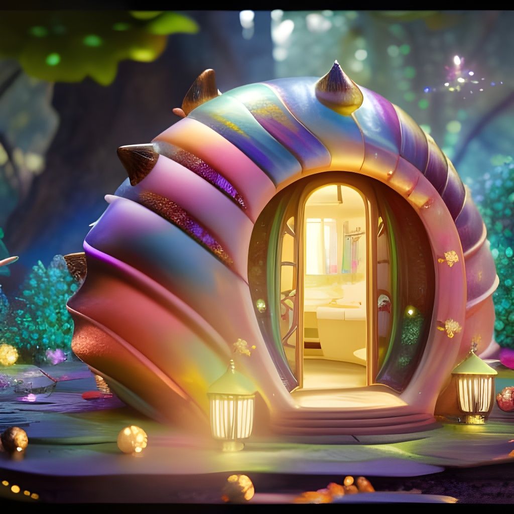 Fairytale House Inside Multicolored Snail Shell