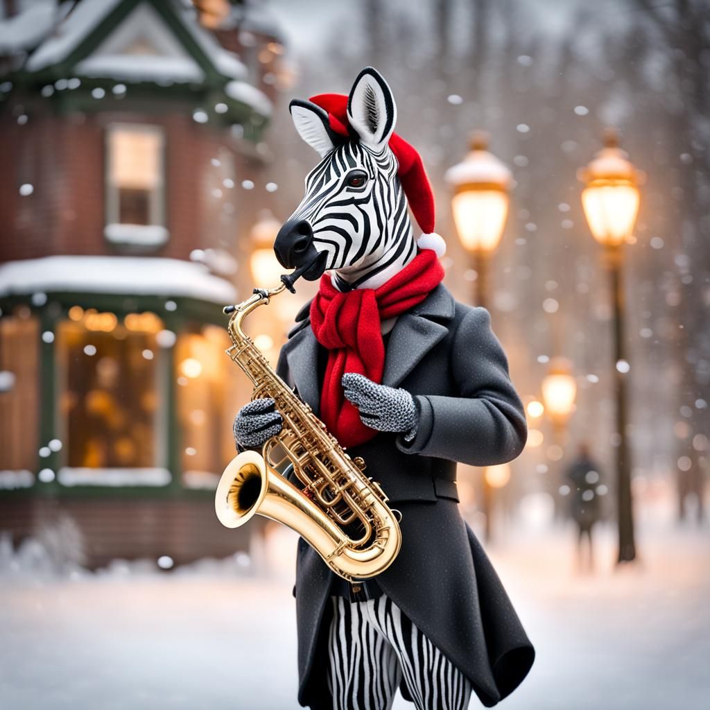 Dickensian Zebra's Joyful Saxophone Serenade