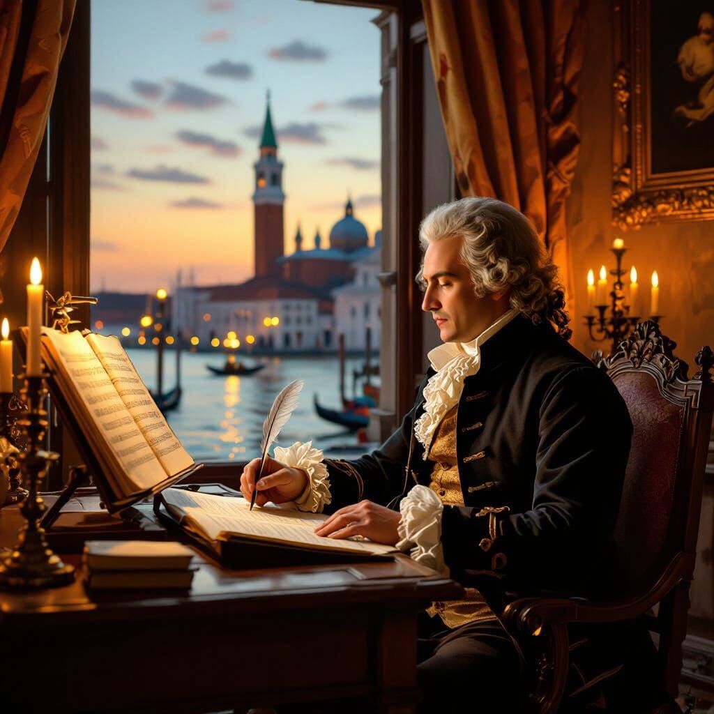 Vivaldi Composing Music in Venice, in Canaletto Style