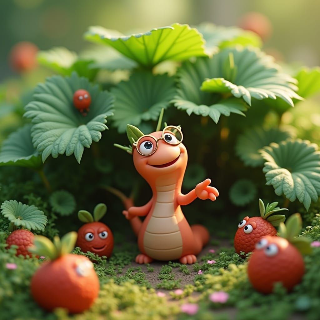 Disney-Inspired Worm Character in Vibrant Anime-Style Scene