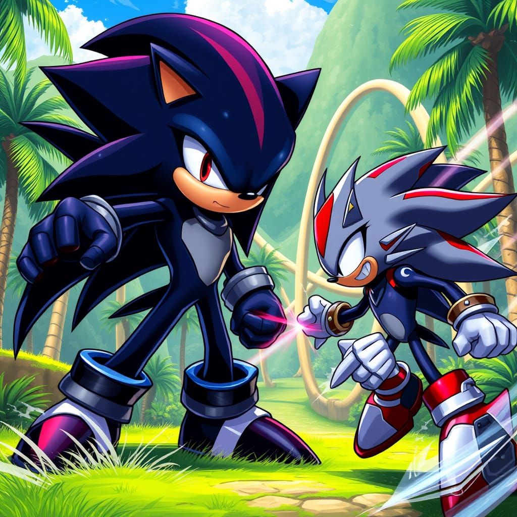 Dark Sonic Battles Hyper Shadow in Epic Green Hill Showdown