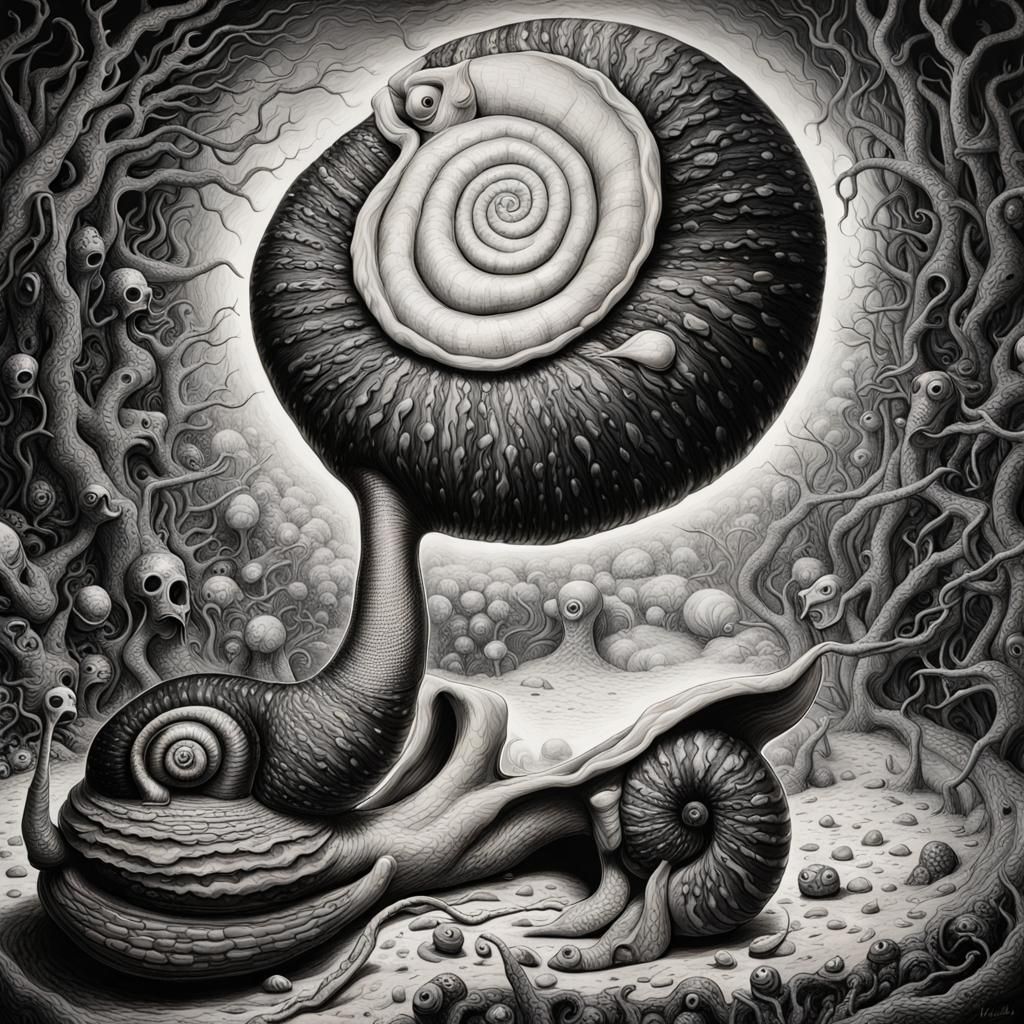 Surreal Snail of Doom in Horror Art Style