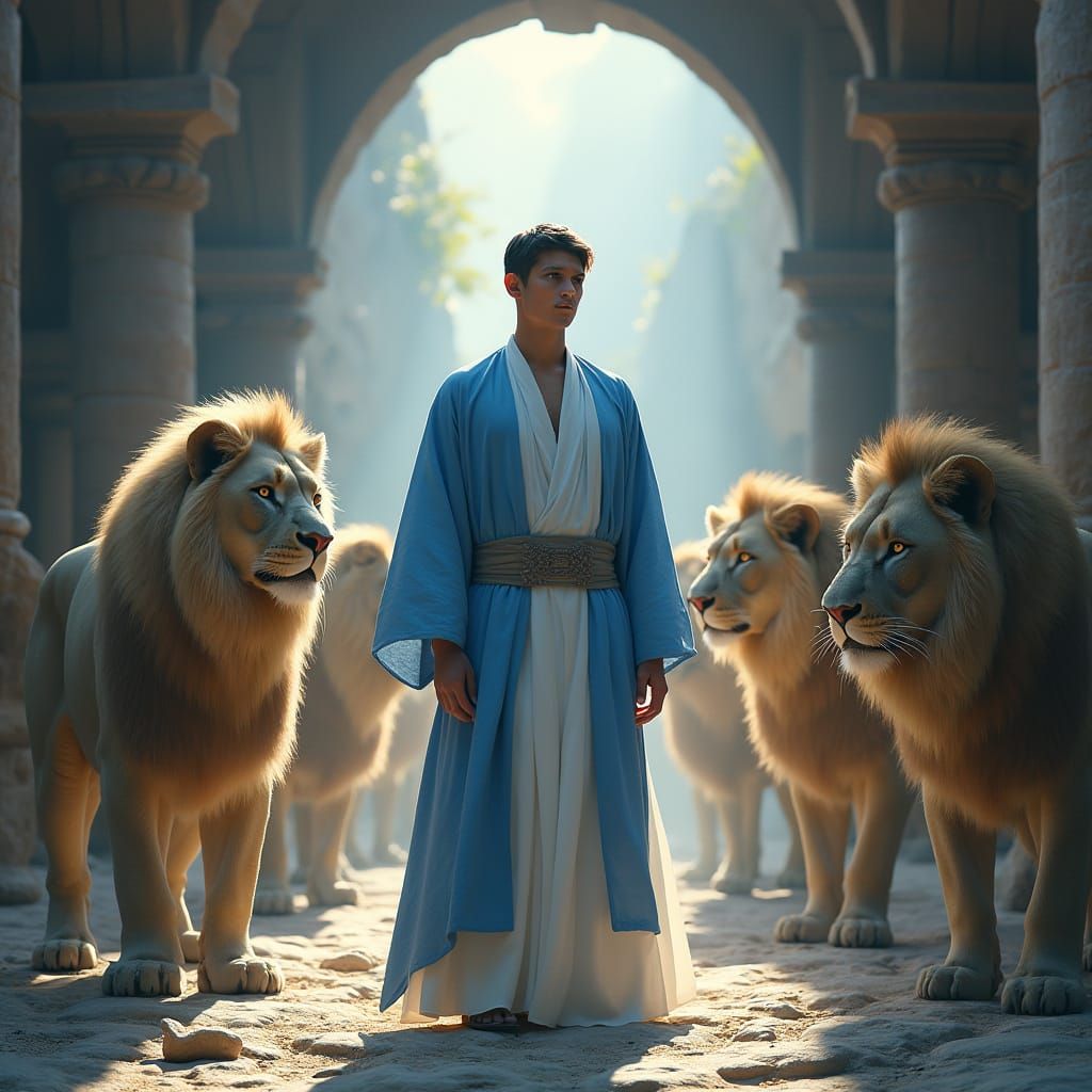 Man in Lions' Den: Mystical Matte Painting