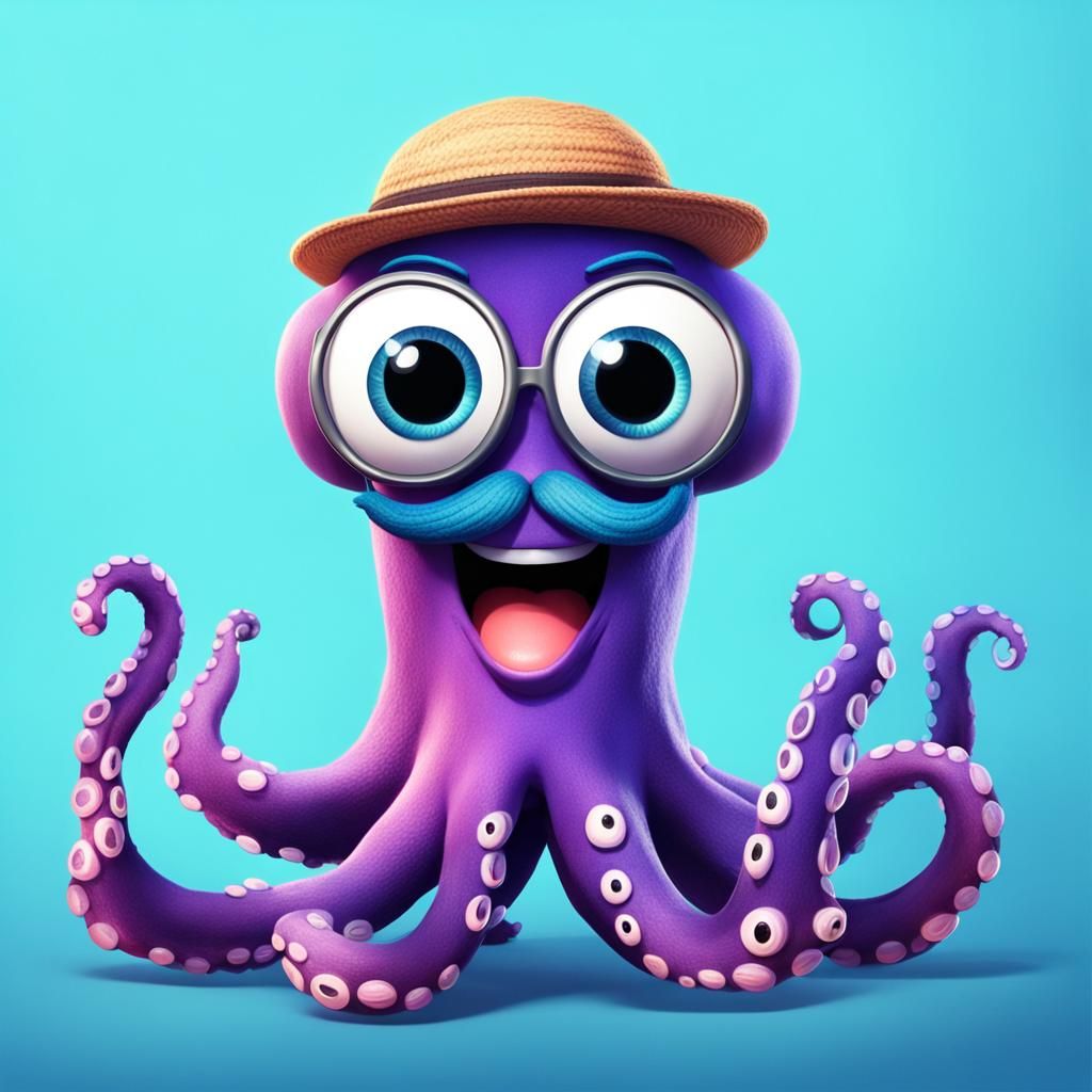 Smiling Octopus Character in Pixar Style