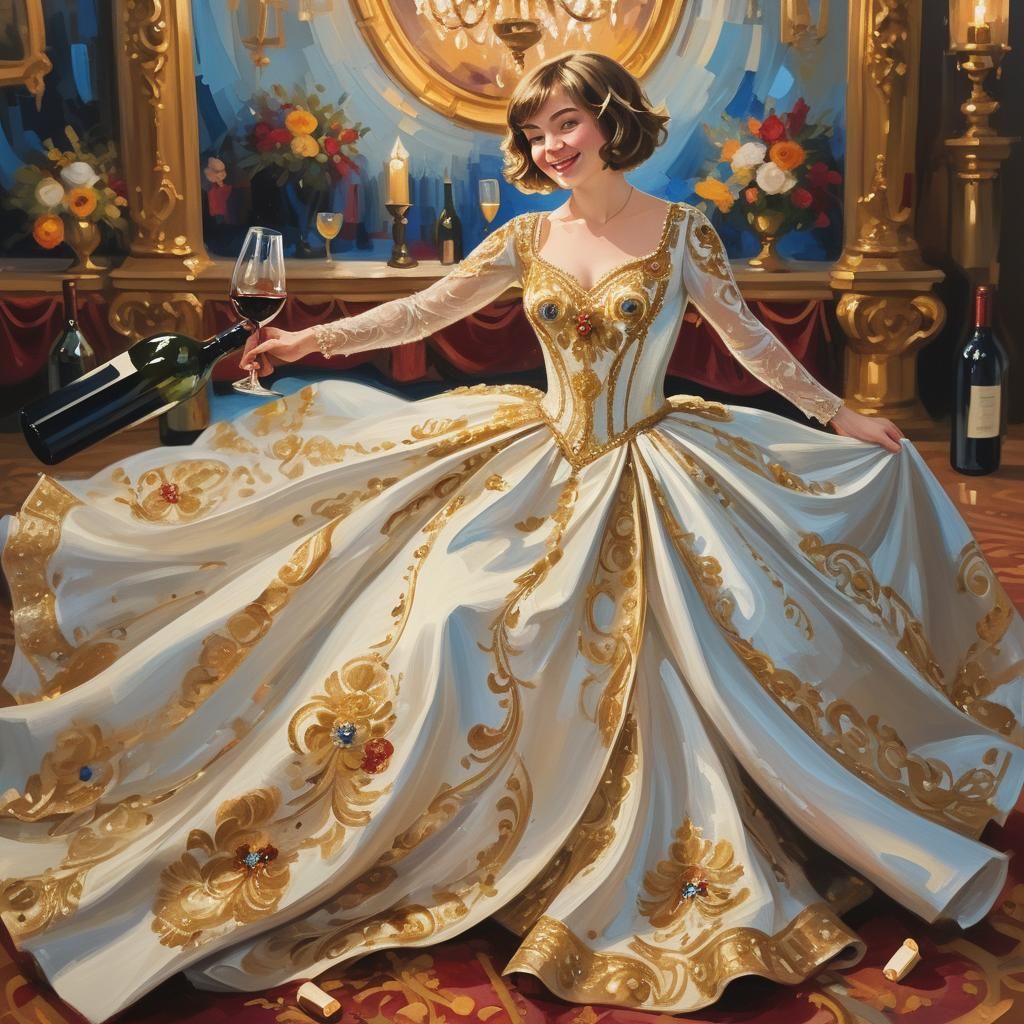 Baroque Painting of Woman Dancing with Wine