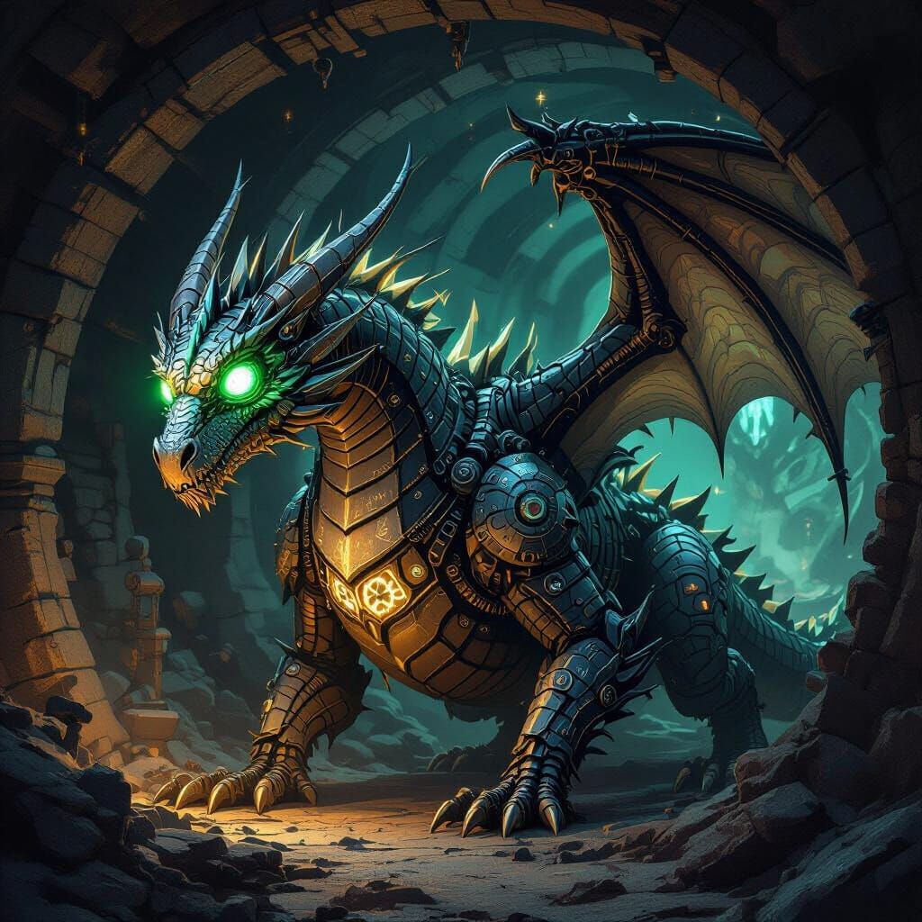 Clockwork Dragon Hoarding Treasure in Dwarven Vault