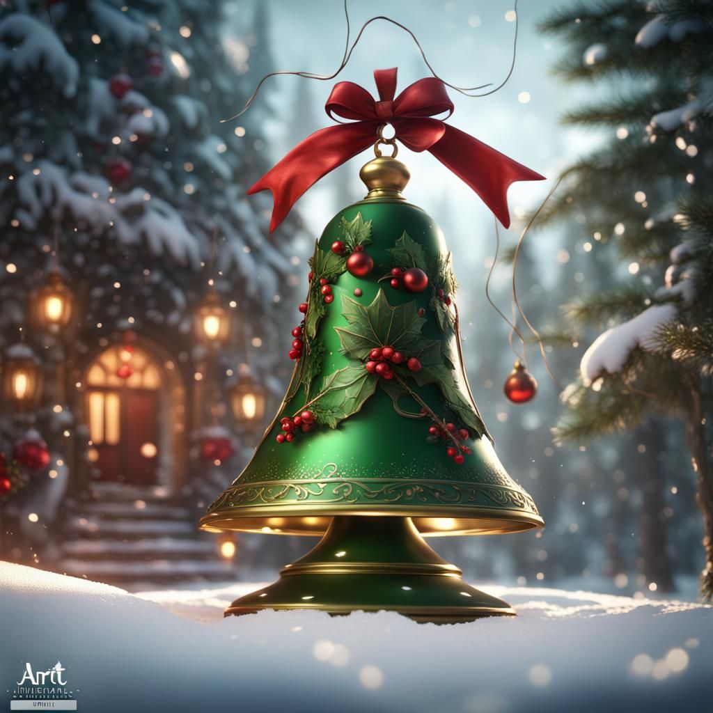 Christmas Bells and Cardinals in Winter Snow