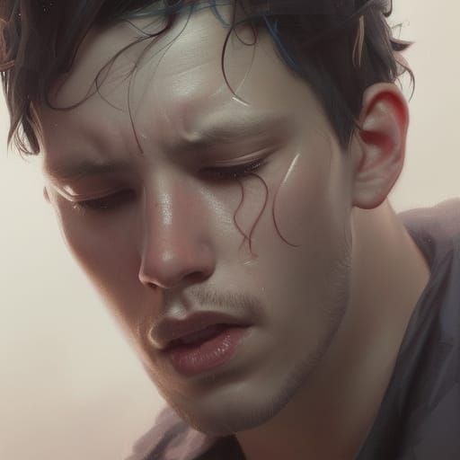Detailed Portrait of a Sad Boy Crying