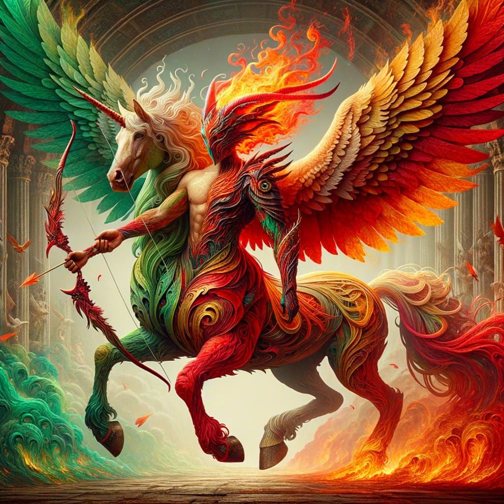 Fiery Centaur Archer in Ancient Temple