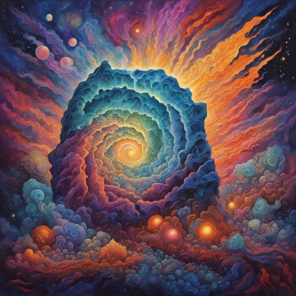 Opalescent Geode with Swirling Astral Colors