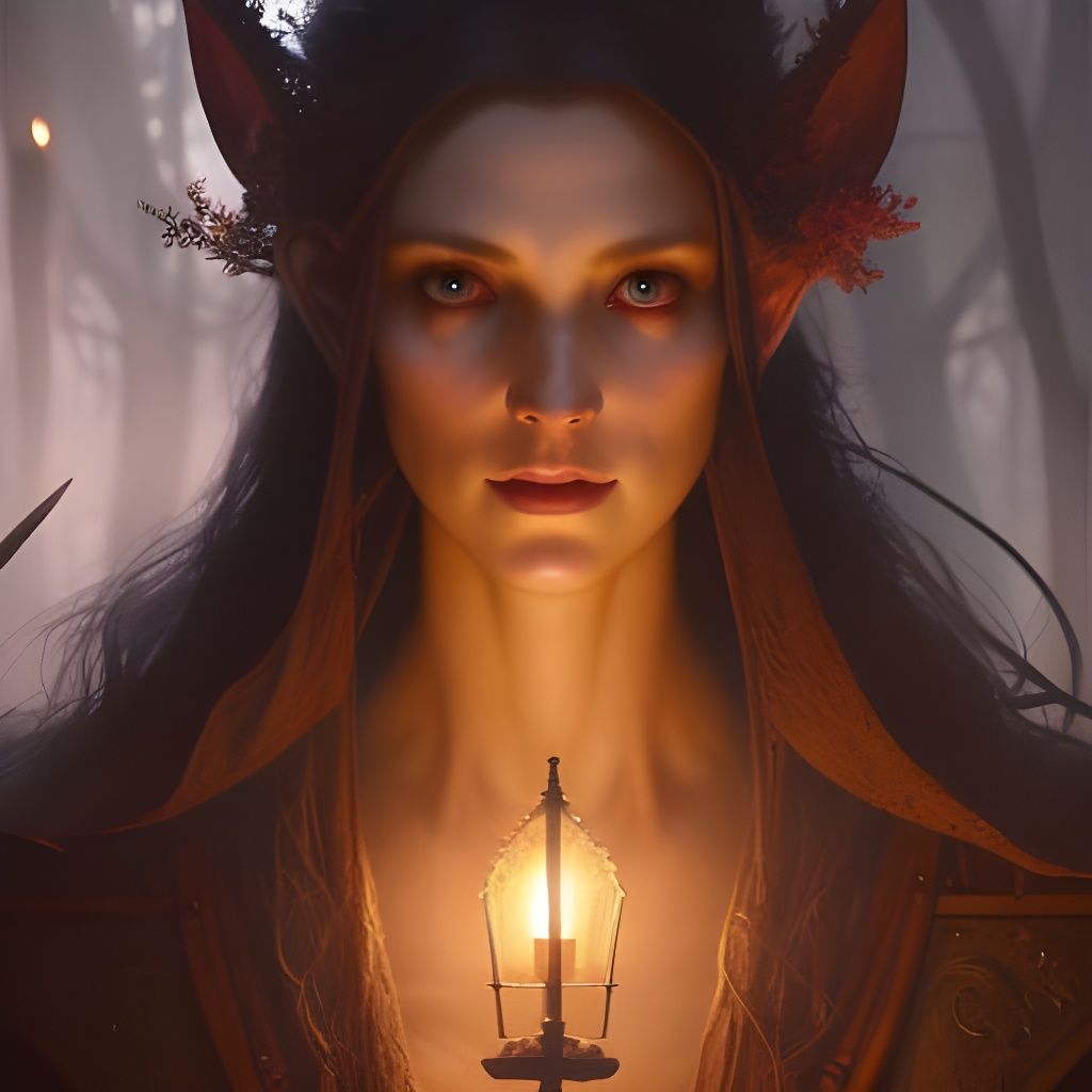 Wood Elf Portrait with Fairy Lights in Autumn