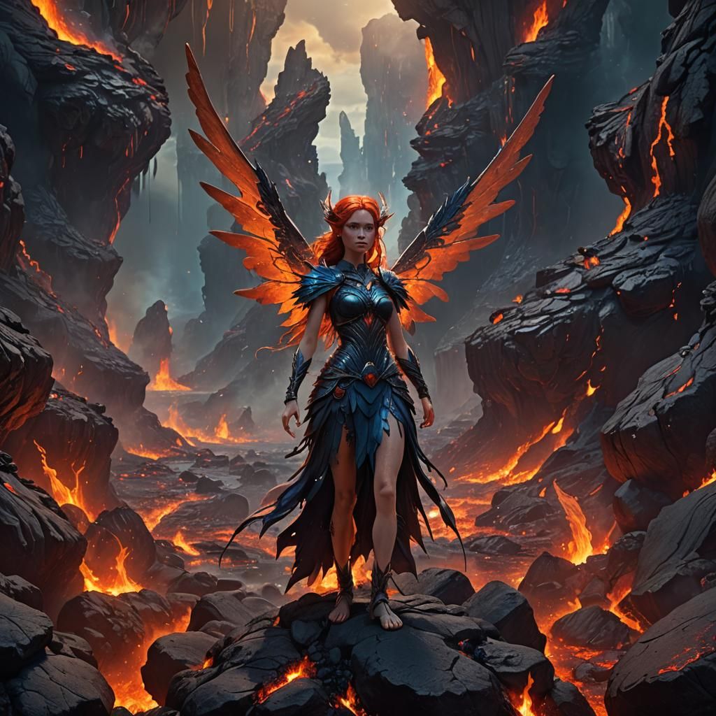 Fiery Fairy in Lava Biome: Fantasy Concept Art