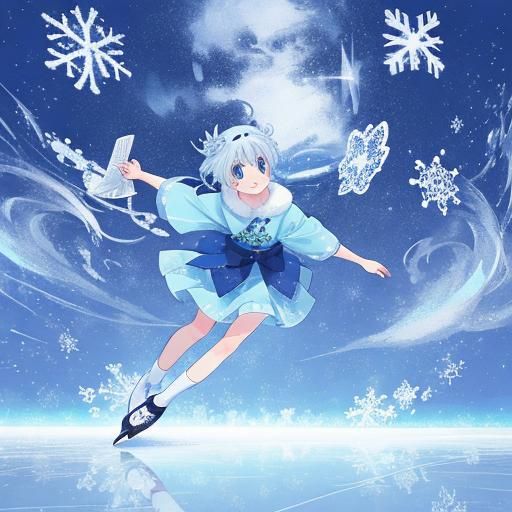 Anime Girl Figure Skating on Ice