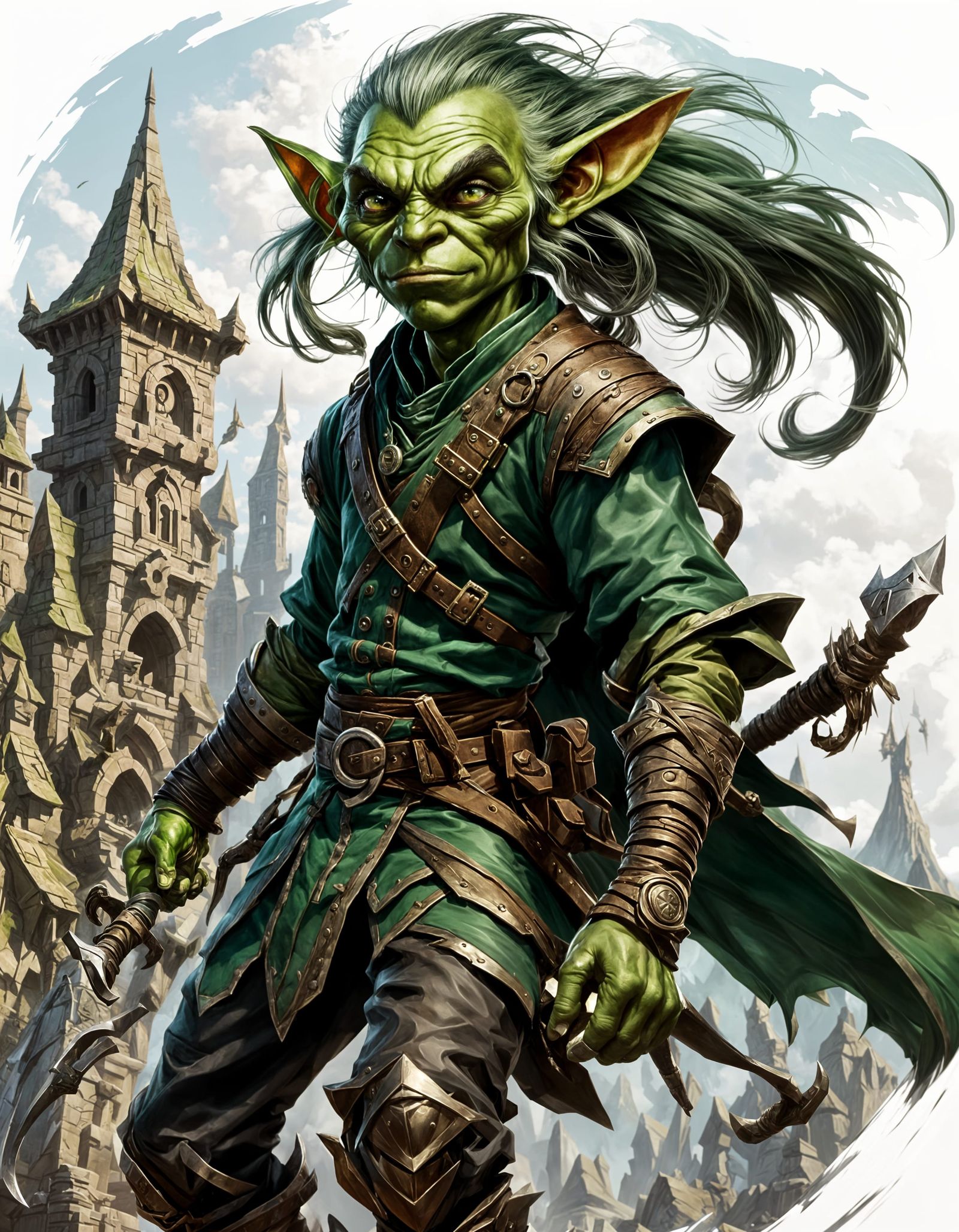 Male Green Goblin Rogue with Twin Blade