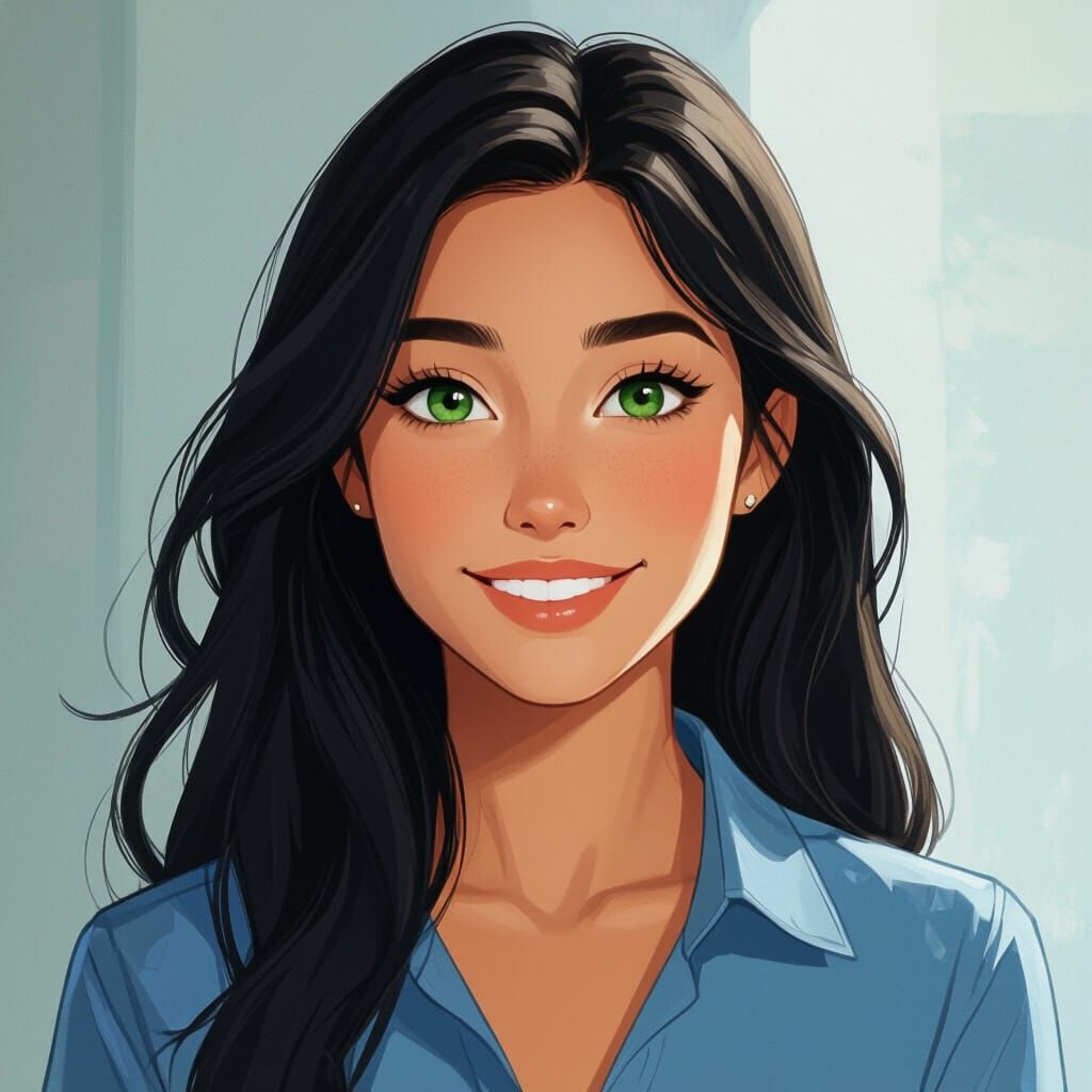 Realistic AI Portrait: Young Woman with Green Eyes