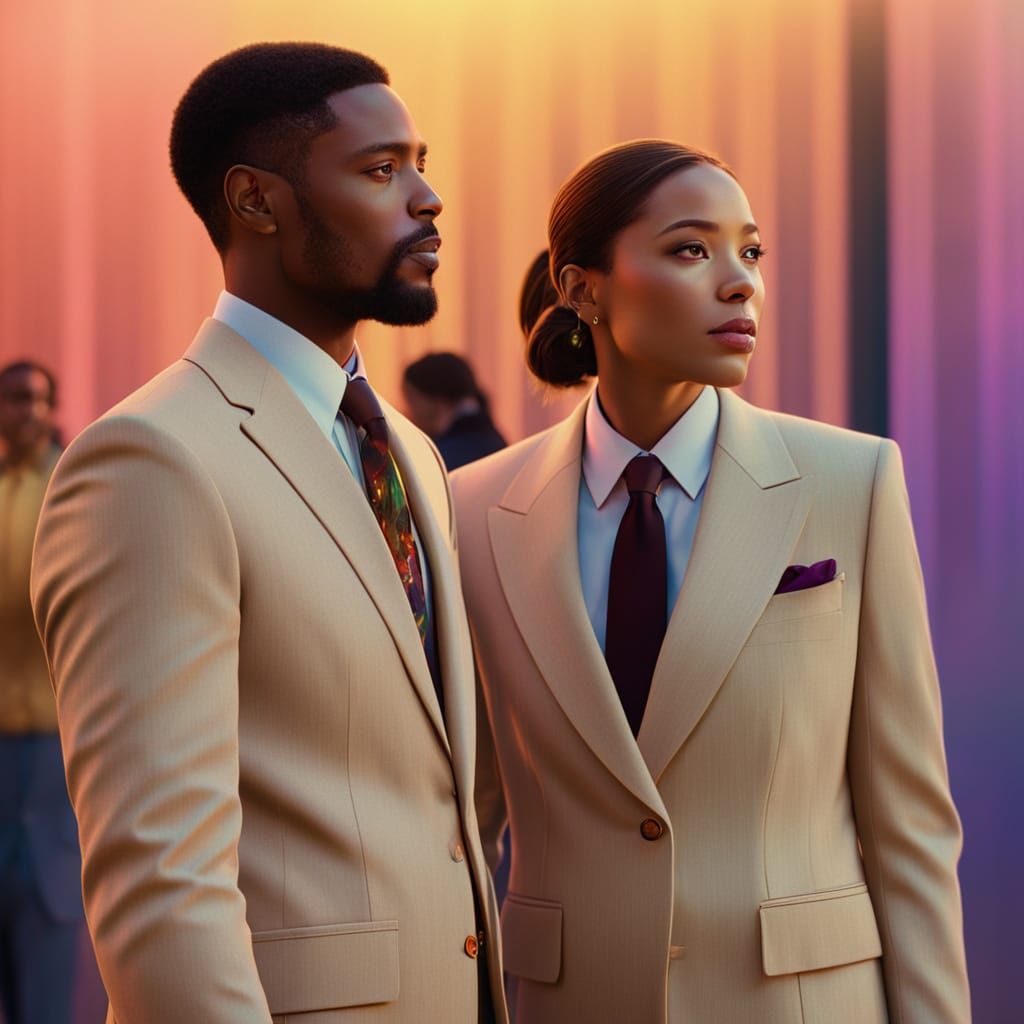 Couple in Rainbow Light: Hyper-Realistic Digital Art