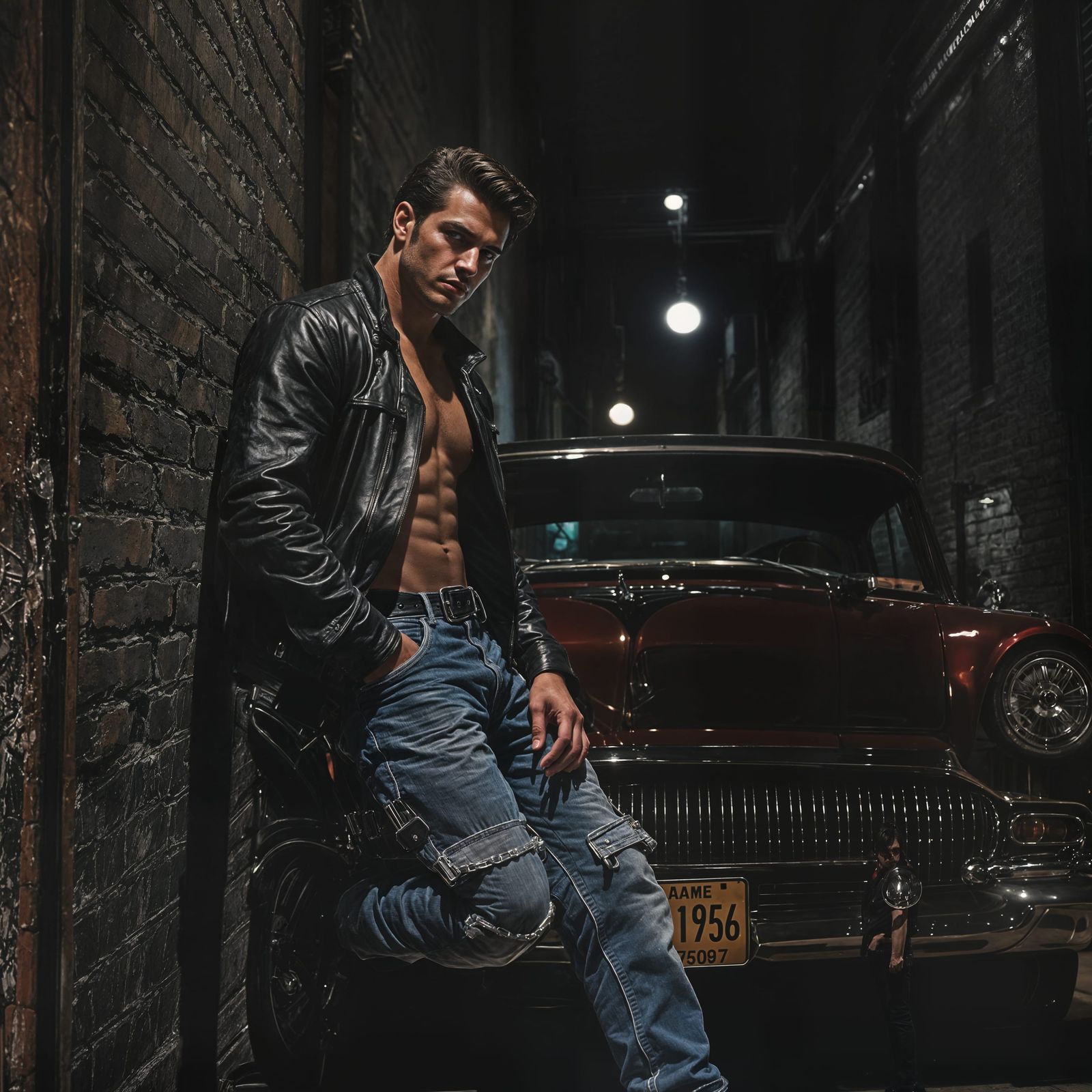 Greaser in Noir Style with Slicked-Back Hair