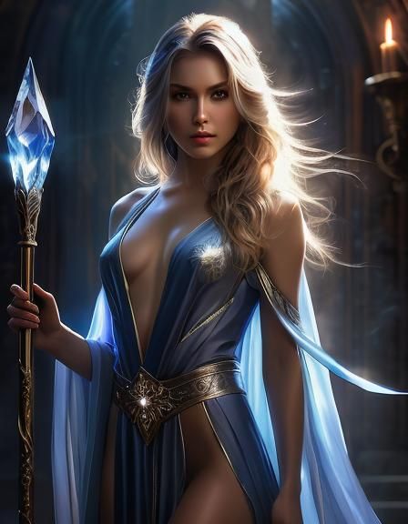 Mysterious Mage with Crystal Staff in Fantasy Art