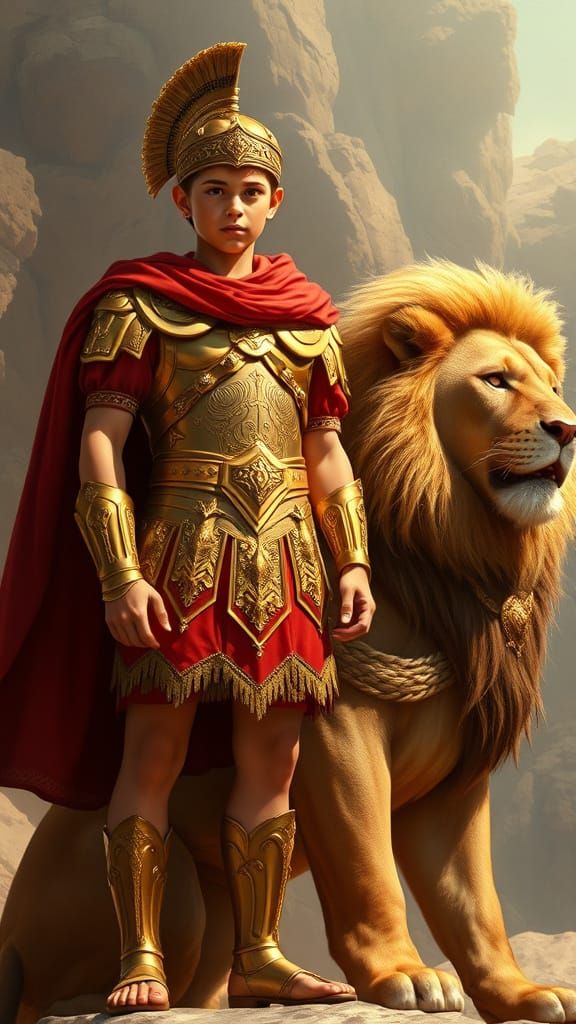 Young Alexander in Regal Macedonian Armor, Beside Mother Oly...