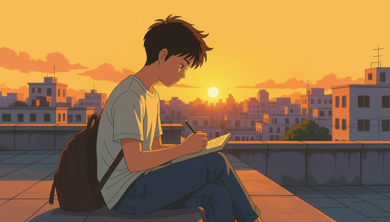 Indian Teenager on Rooftop at Sunset Sketchbook Inspiration