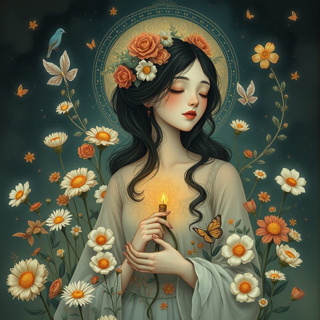 Whimsical Woman with Imagination Bouquet in Astral Setting