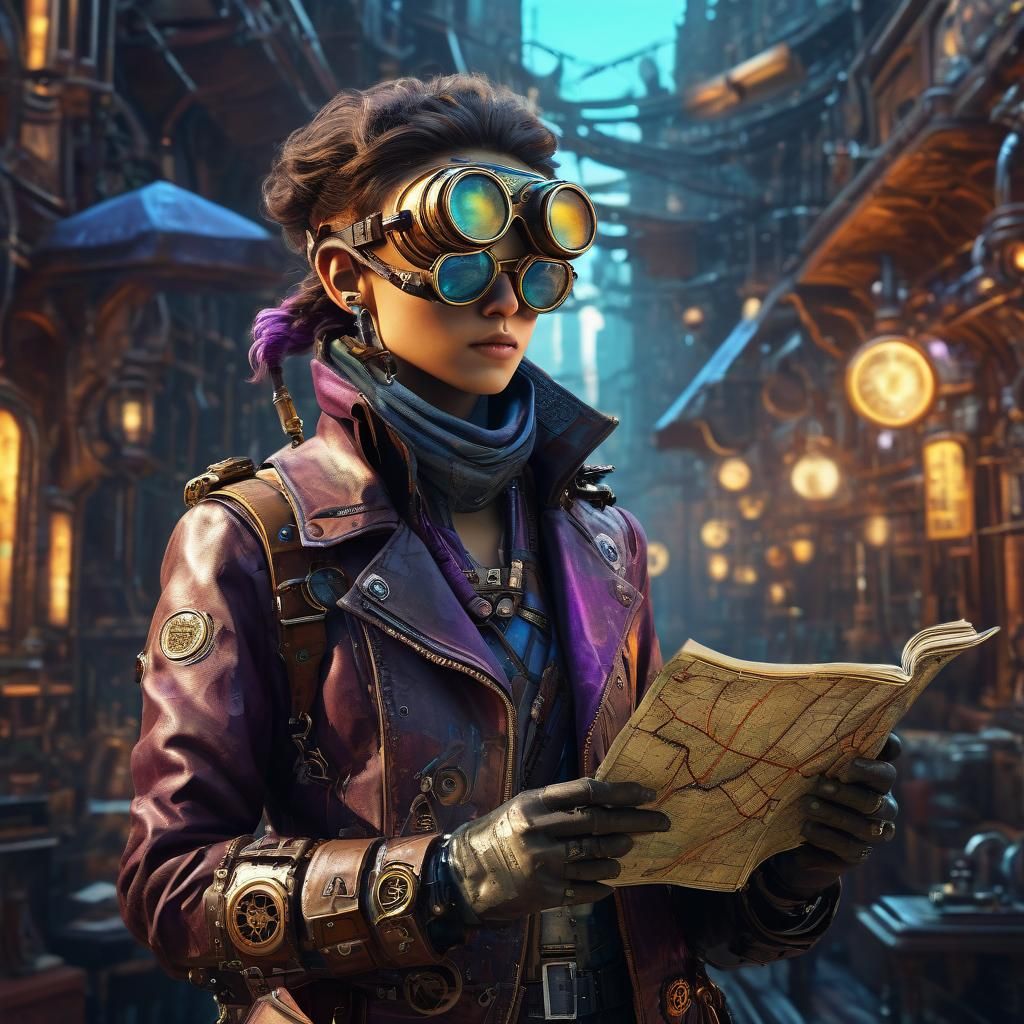 Steampunk Cyber Explorer in Retro-Futuristic Metaverse