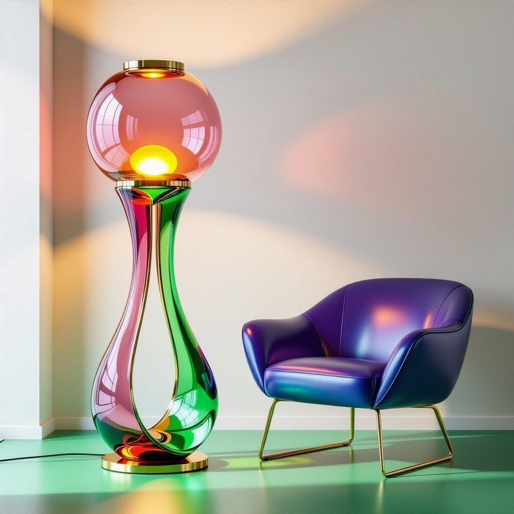 Futuristic Pink & Green Glass Lamp in Minimalist Interior