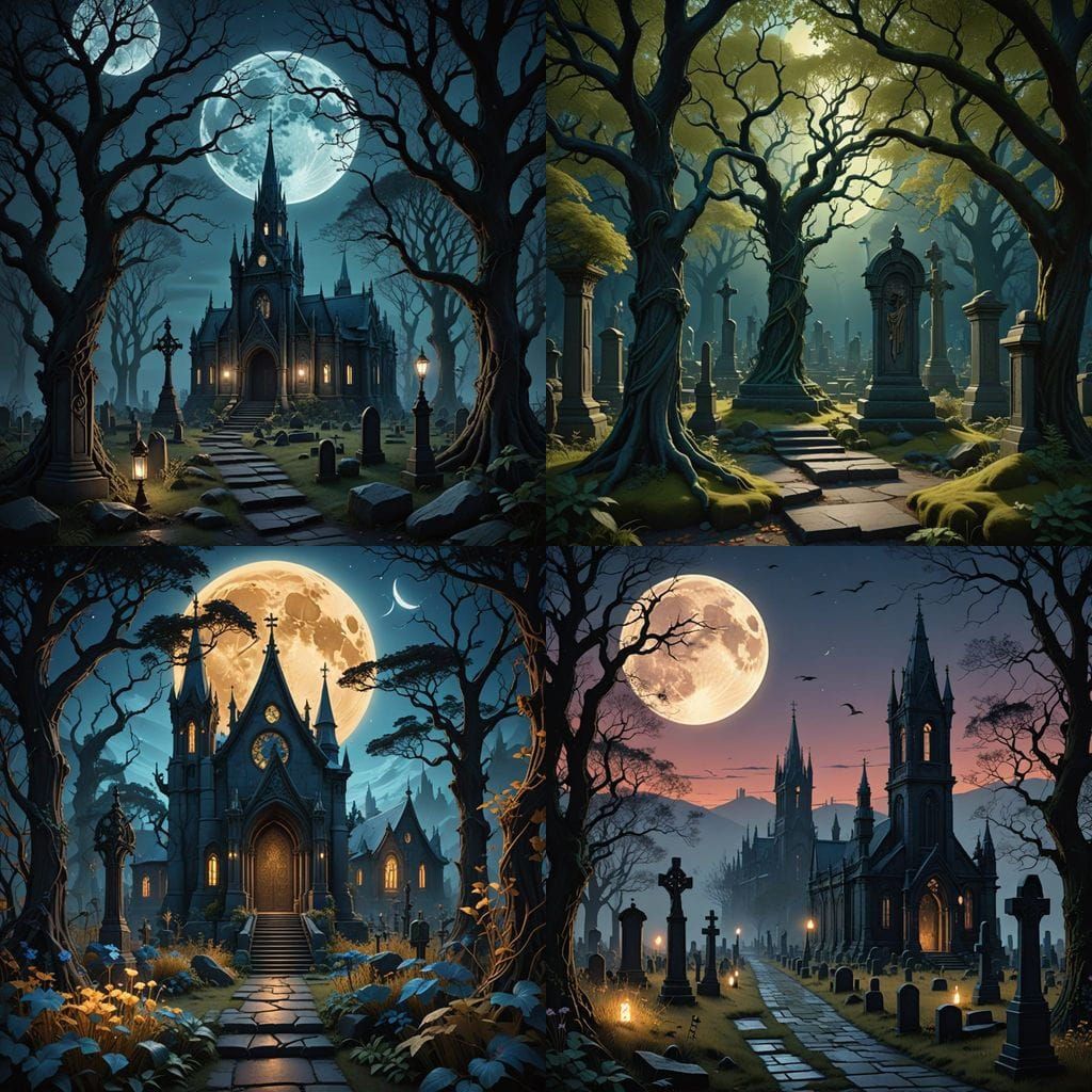 Surreal Gothic Cemetery Unveils Art Nouveau Moonlight