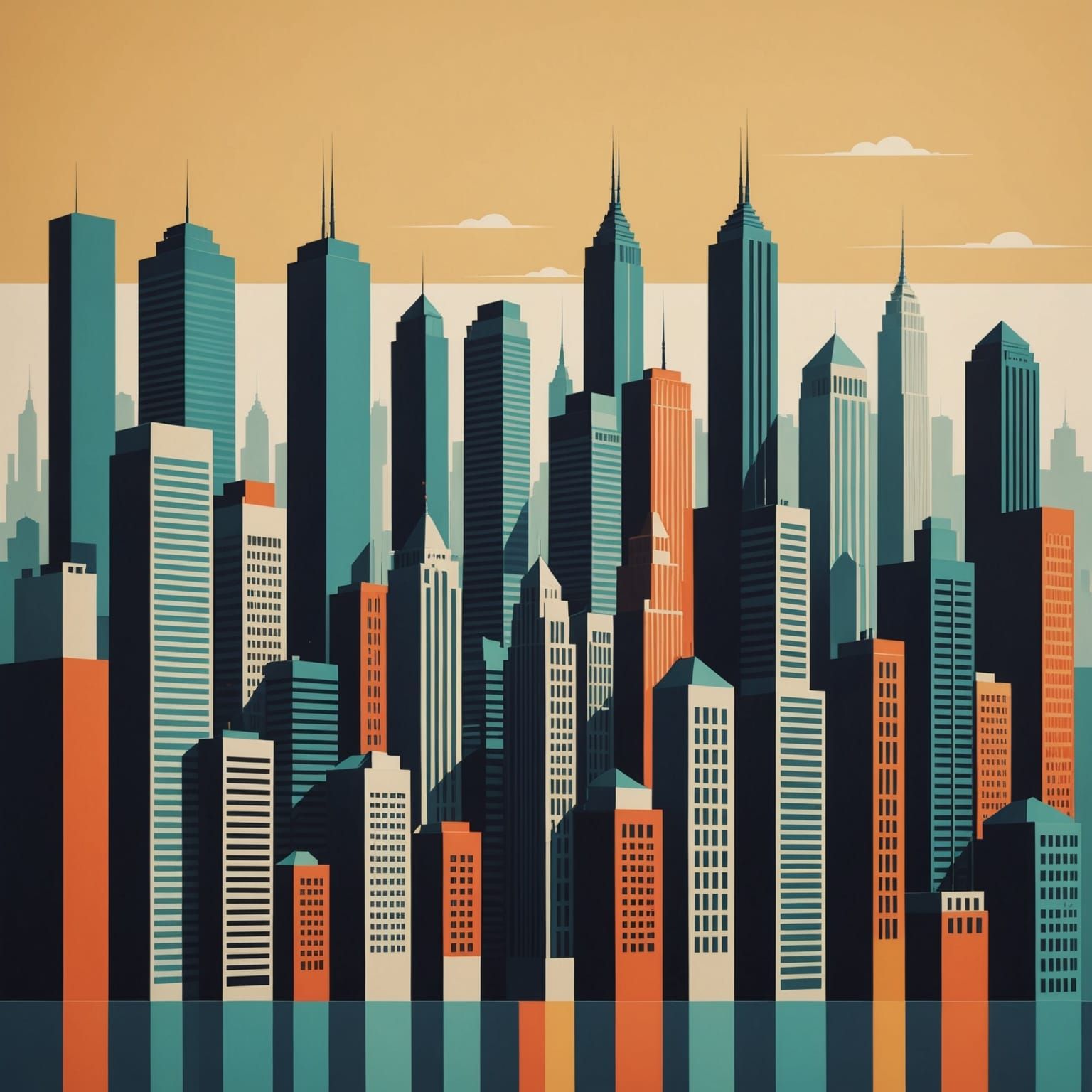 Minimalist Cityscape in Monochromatic Lines