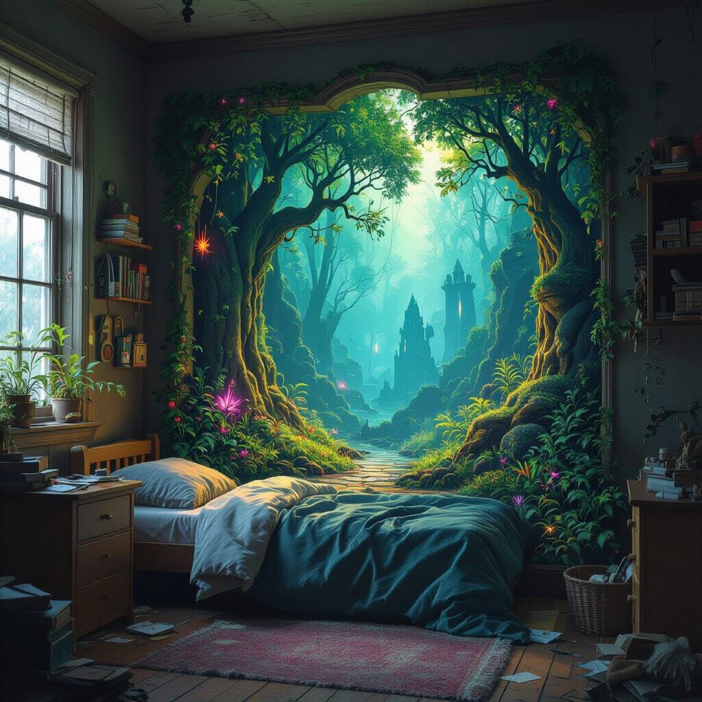 Mythical Forest Portal in Bedroom Wall