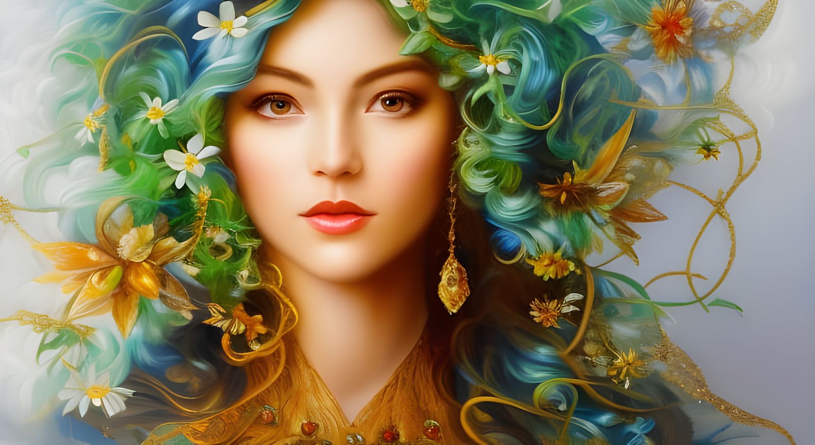 Detailed Portrait with Glassy Reflections in Organic Style