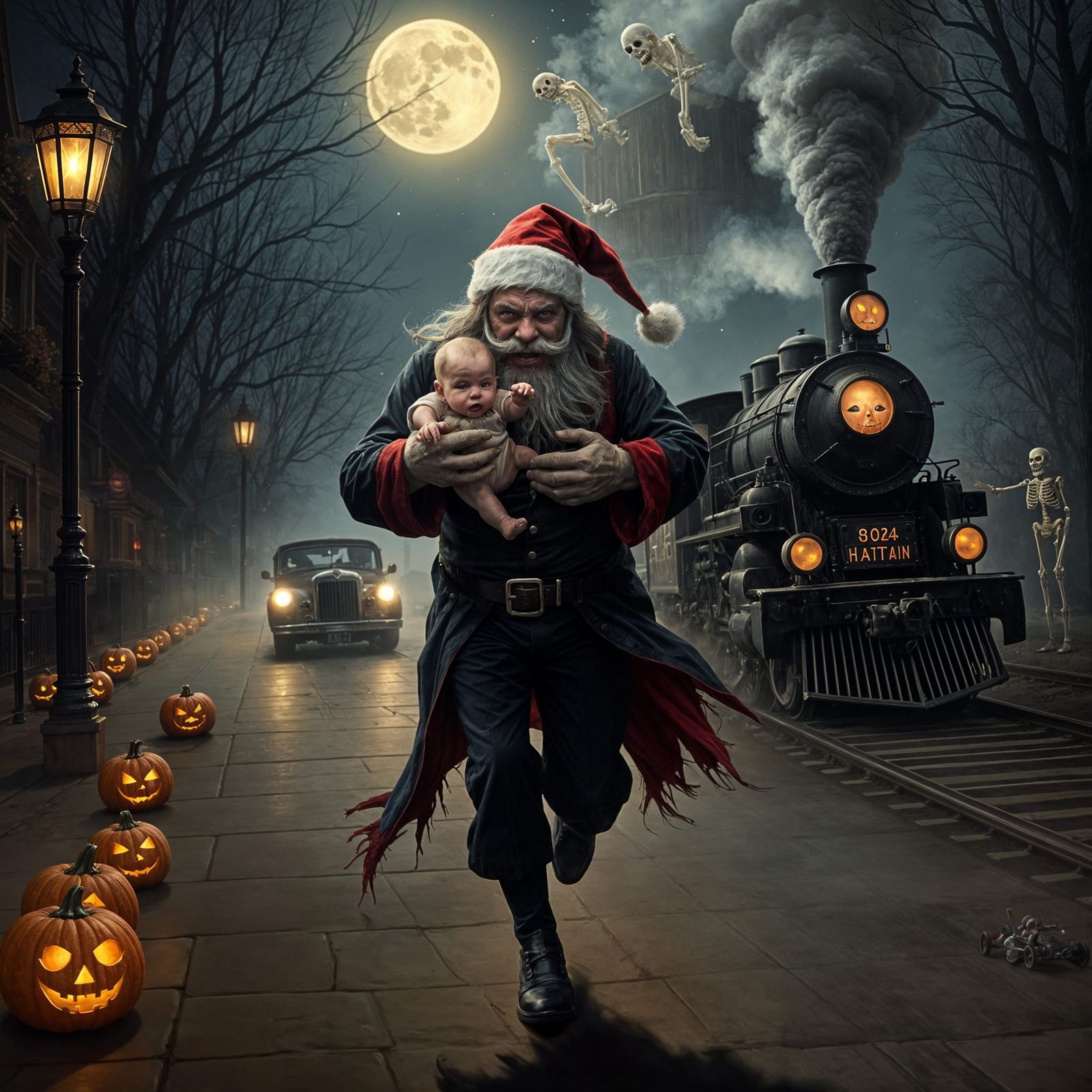 Sinister Santa Cruises through the Night in Vintage Hot Rod