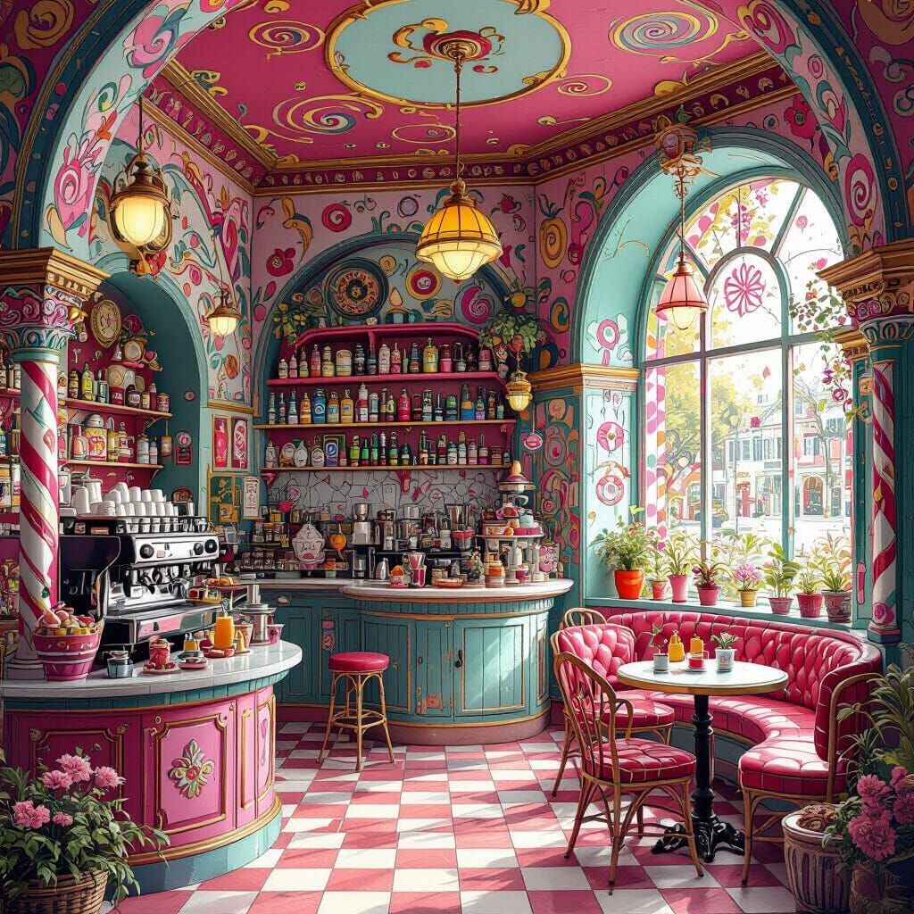 A Quaint Coffee Shop in Dreamy Digital Art Style