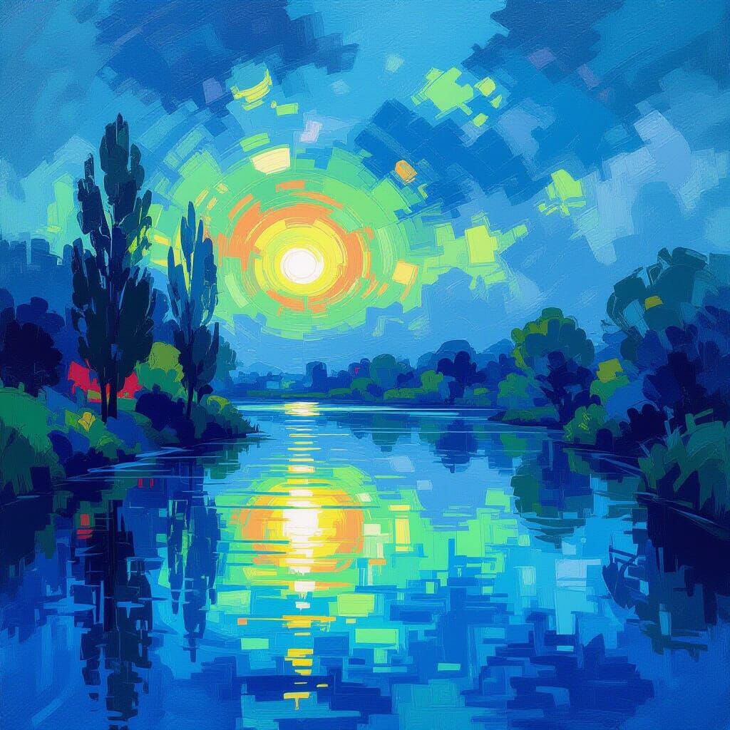 Abstract Sunset Landscape in Vibrant Hues