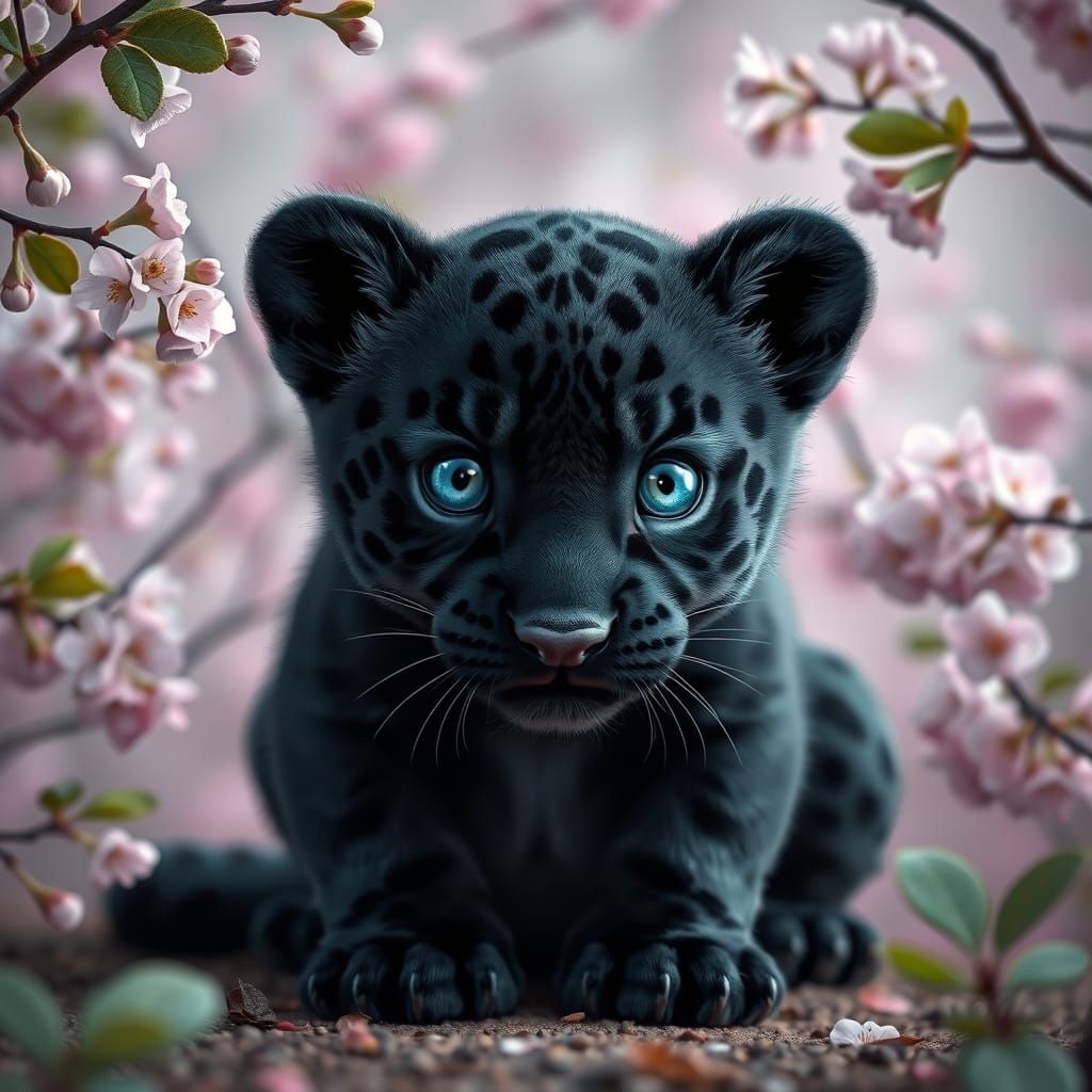 Serene Sakura Forest with Realistic Cherry Blossom Jaguar