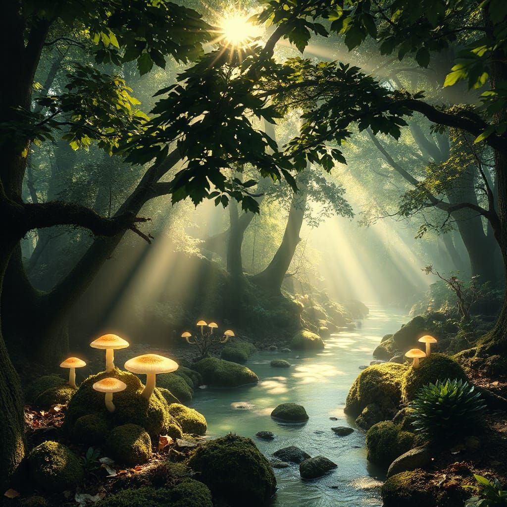 Ethereal Grove of Glowing Mushrooms in Digital Art Style