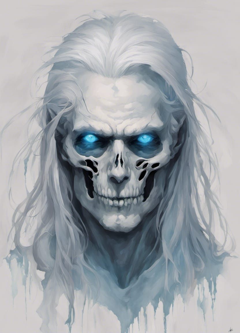 Haunting Undead Portrait with Piercing Blue Eyes