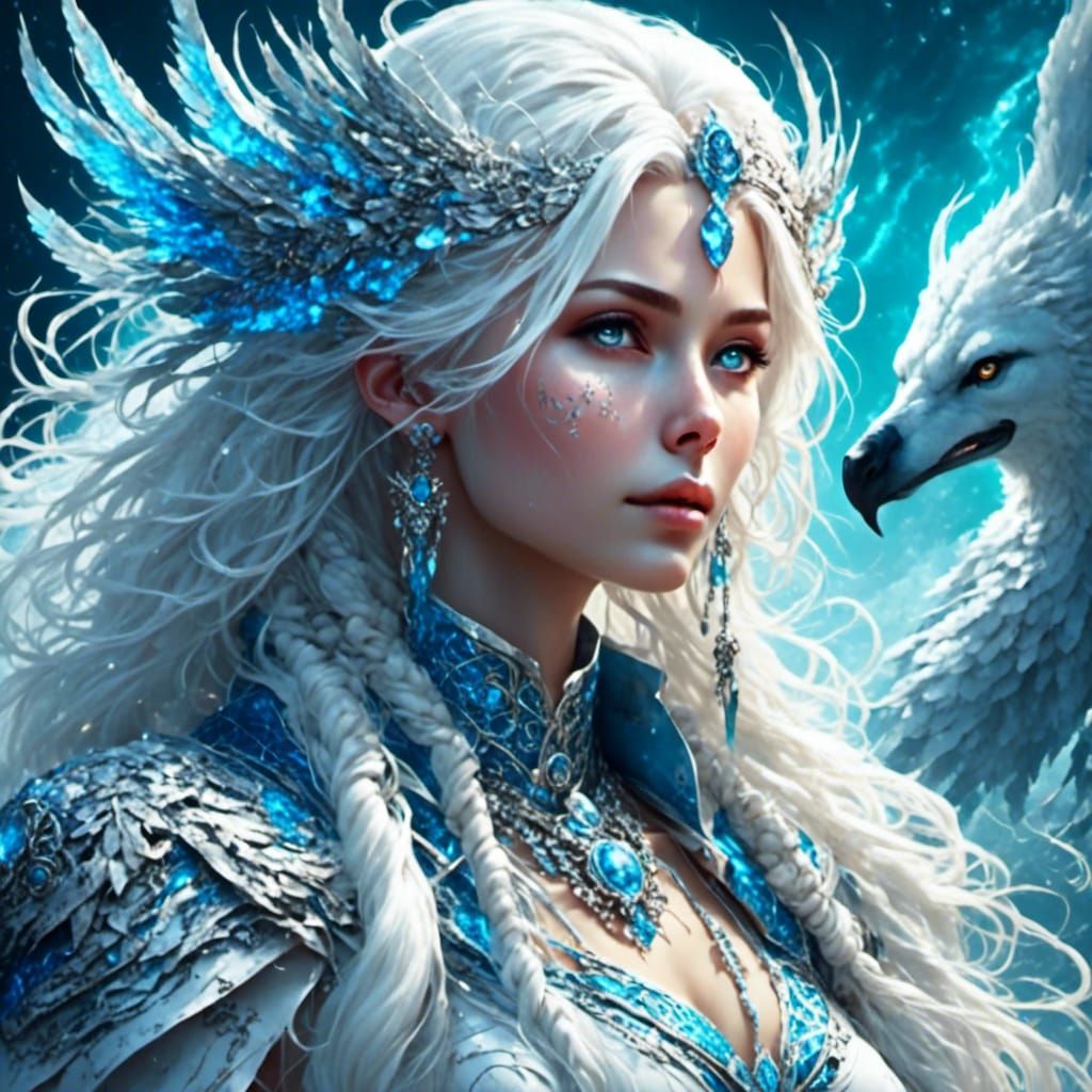 Anime Ice Sorceress with Long White Hair
