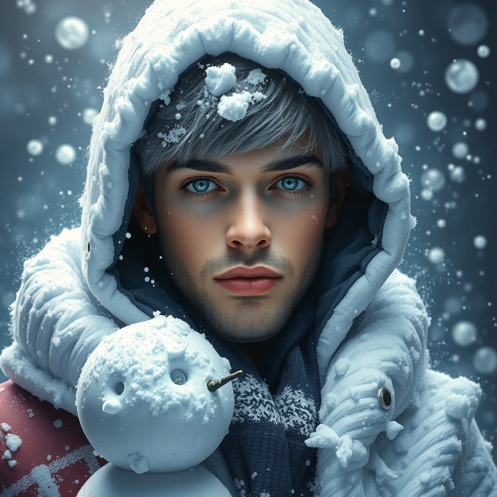 Magical Snowman Portrait in Silver and White