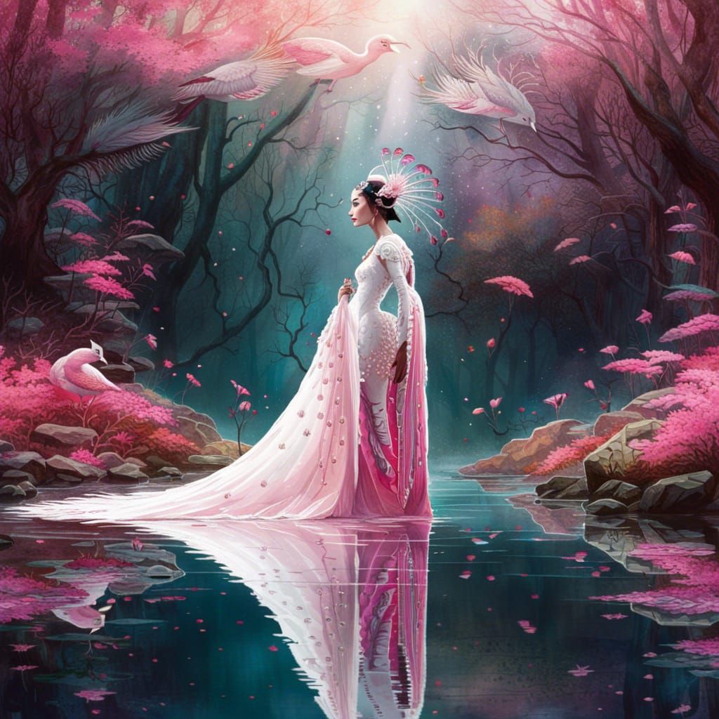 beautiful white, pink peacock princess