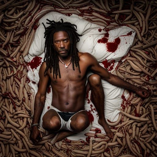 Close-Up Portrait of Dead Man with Dreadlocks