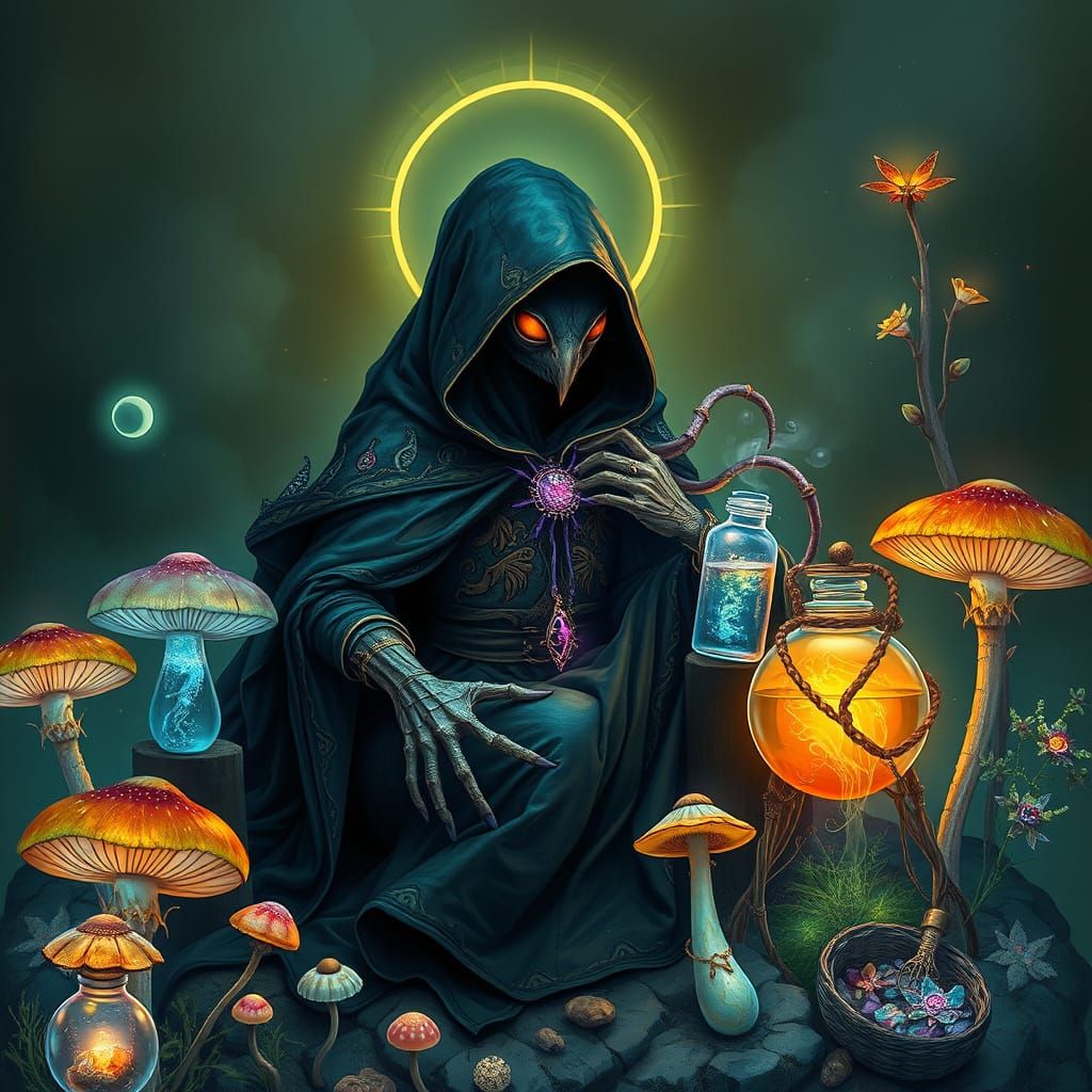 Surreal Alchemist in Bioluminescent Realm, a Dreamlike Scene...