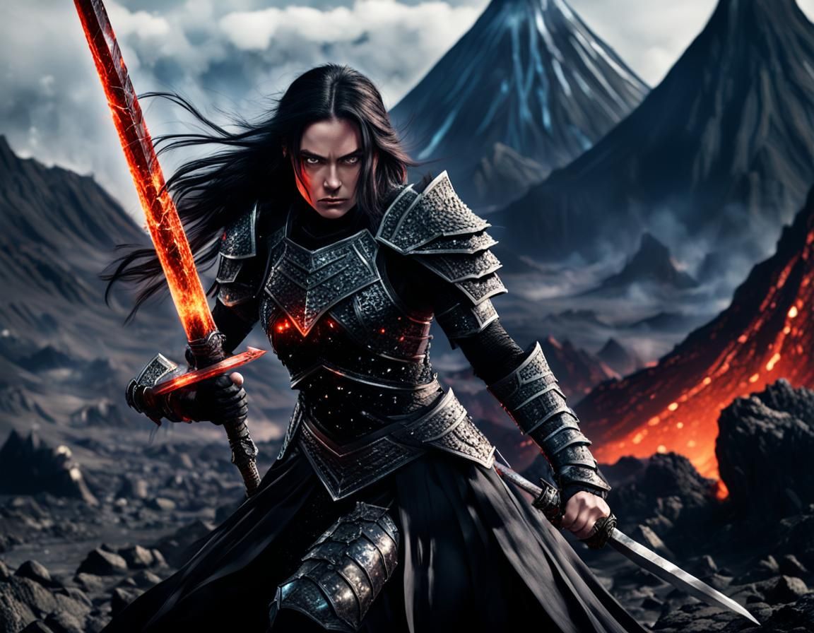 Fierce Woman Warrior with Crystal Sword