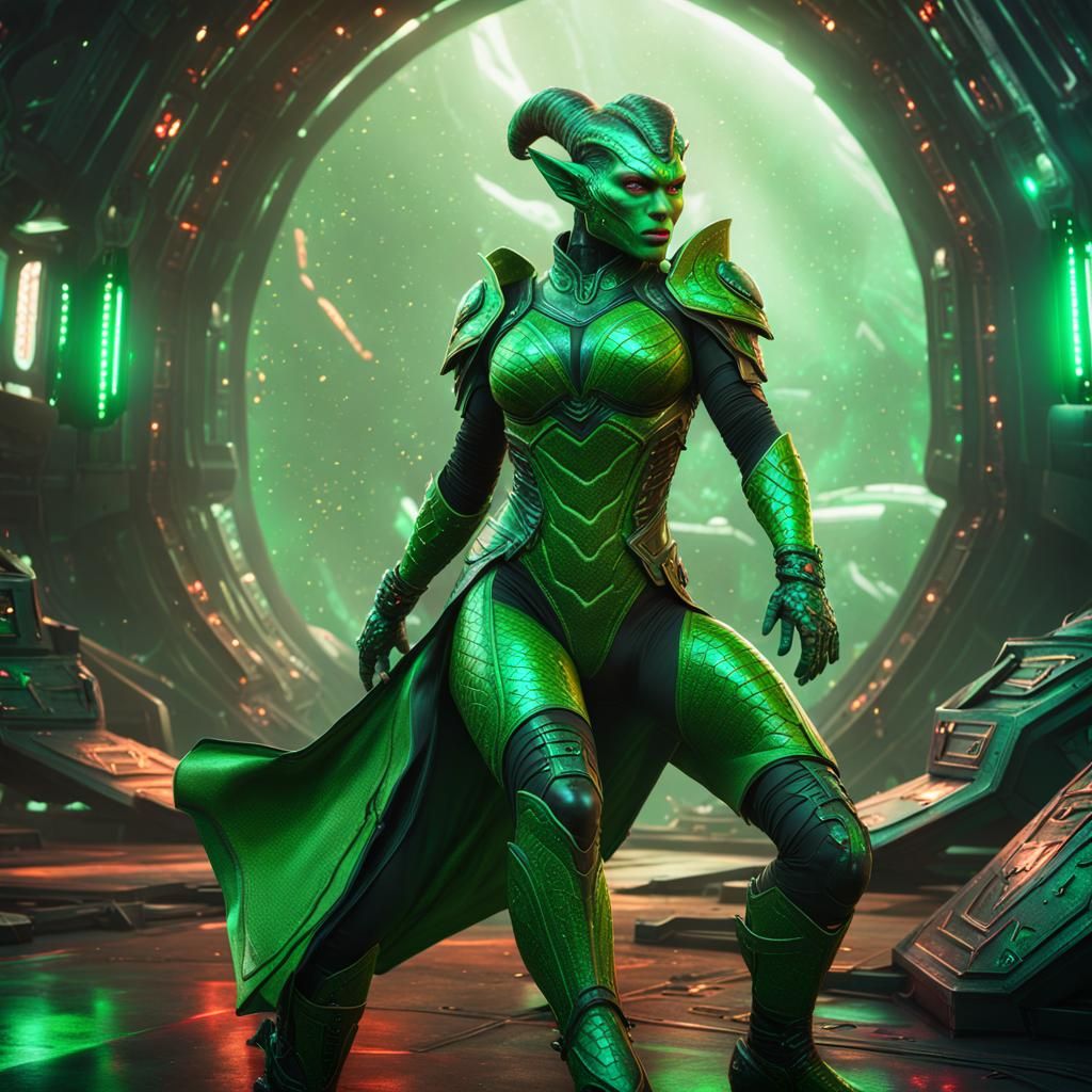 Heroic Alien Woman in Futuristic Spacecraft